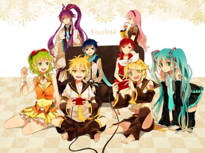 起音美可 kaito 始音海人rin 镜音铃 len 镜音连 gumi v家全家福 二