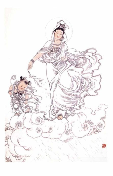 仁慈柔美的观音菩萨造像(杨永青绘 国画欣赏)