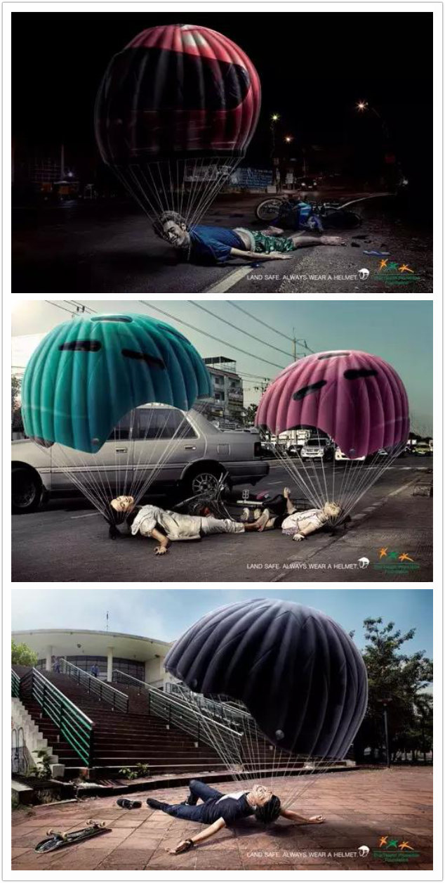 这是泰国的广告,劝导人们出门头戴头盔