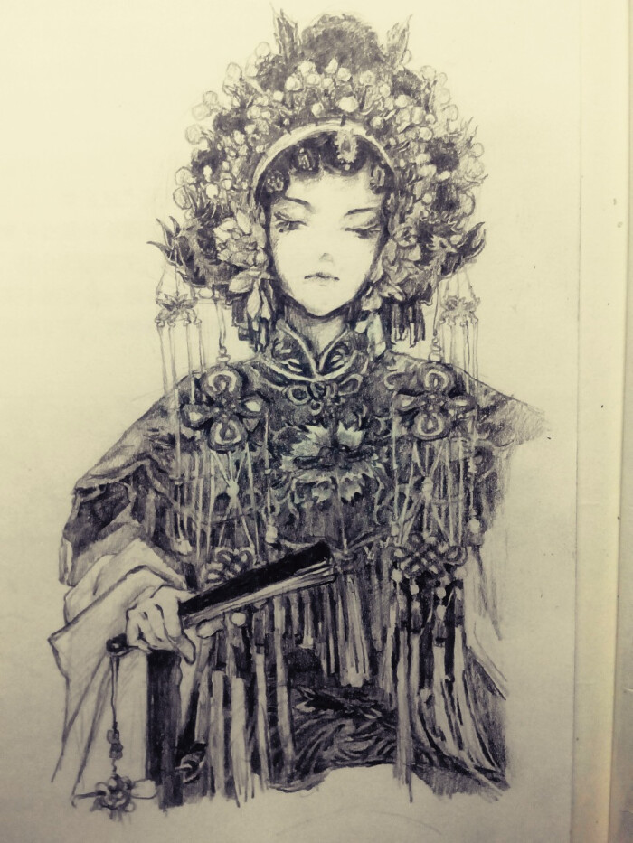 插画 线稿 黑白‖彩色 装饰画 手绘 戏子 小花 by一落赤契