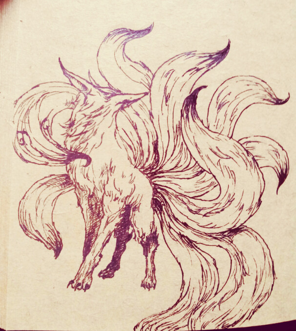 九尾狐绘画古风图片