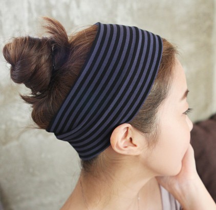 韩国8月现货 舒适条纹超宽棉发带发箍压发圈发饰