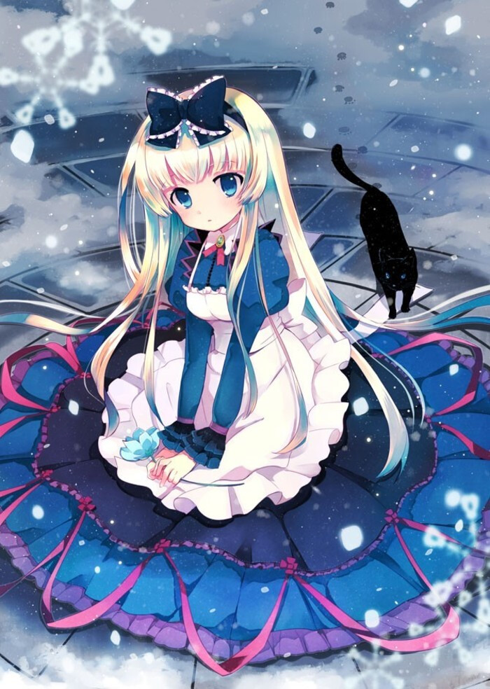 二次元 插画 女孩 猫 意境