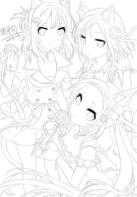 线稿 动漫 黑白素材 插画 手帐【果冻】