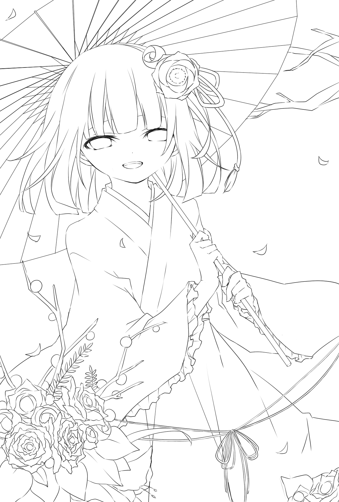 线稿# #美少女# 古风卡通美少女 线稿大全,漫画上色线稿大全,上色