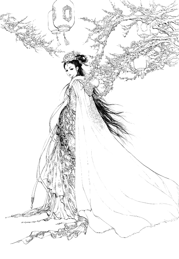 线稿# #古风# 古风美女 线稿大全,漫画上色线稿大全,上色素材,橡皮章