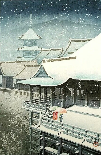 日本浮世绘美丽的雪景