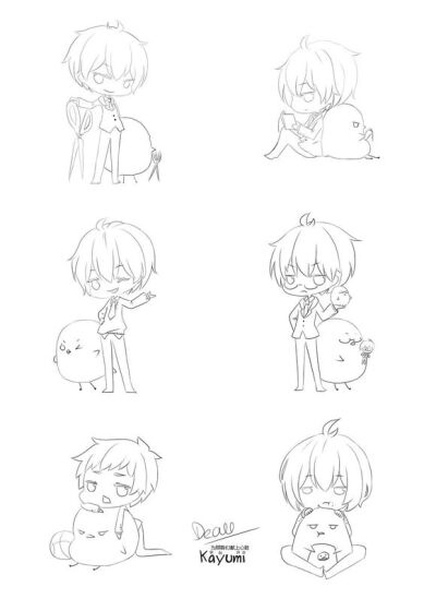 线稿 动漫 黑白素材 插画橡皮章手帐【果冻】