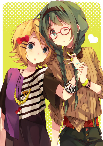 萝橘指v家的gumi【萝卜】和镜音リン(镜音铃)【橘子】的百合cp,这对cp