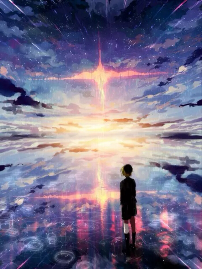 唯美 短发 制服 少女 小清新 温馨 治愈 云 星空 流星 萌 二次元 高清