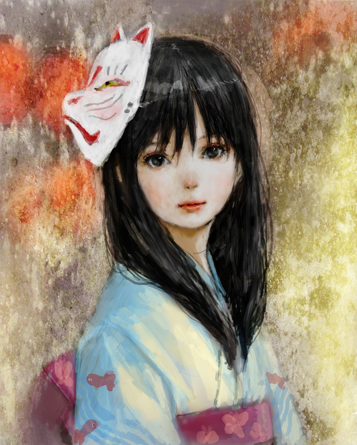 果子狸面具 暗部 美少女 软妹子 女神 动漫 二次元 女神 彩色 可爱
