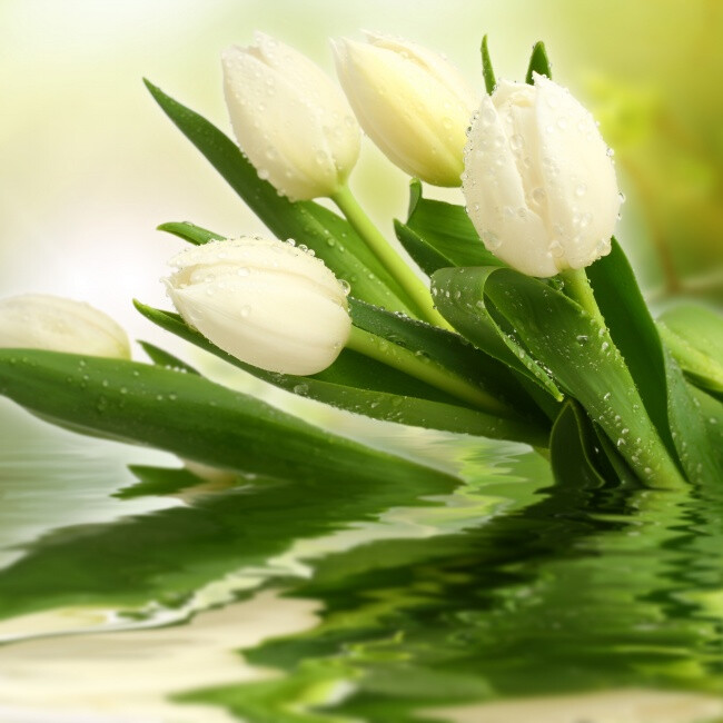 白色郁金香——纯洁的爱花语故事:在一片白色郁金香花海旁,她靠着他很