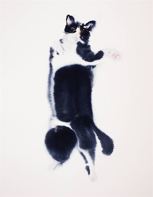 [村上豊]日本水彩画家村上豊作品,他画的猫儿带有水墨感,随意,灵动