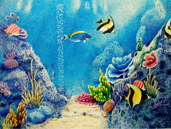 海底世界水彩画 梦幻图片