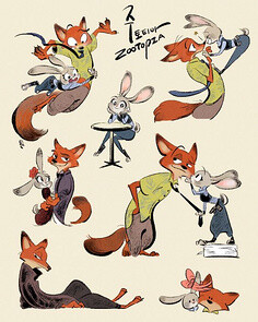 zootopia 疯狂动物城 nick&judy 3d动画 电影 同人 手绘 人设 海报
