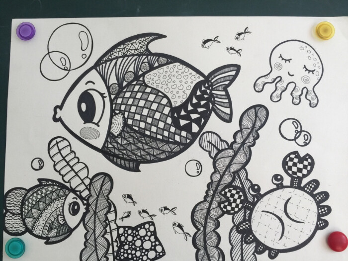 线描 儿童画 海底世界 教材