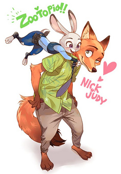 zootopia 疯狂动物城 nick&judy 3d动画 电影 同人 手绘 人设 海报