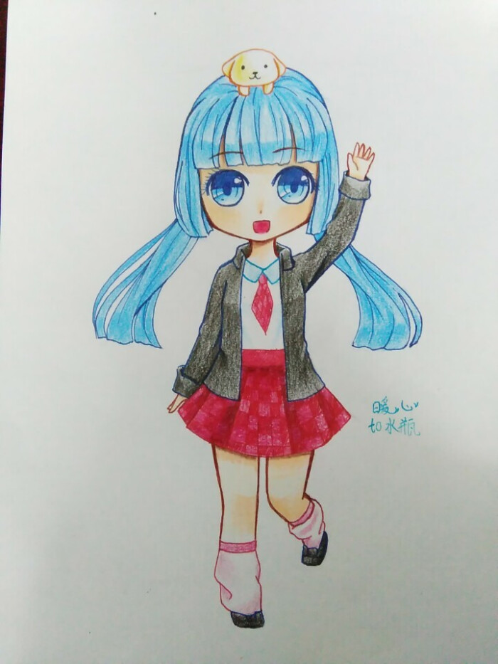 手绘 彩铅 q版 女孩