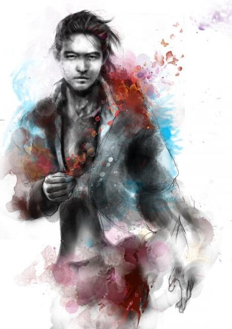 台湾插画师水墨风格人物插画水彩泼墨画
