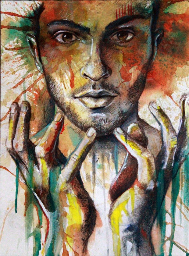 alfiealpha水彩泼墨人物肖像插画欣赏男人肖像插画