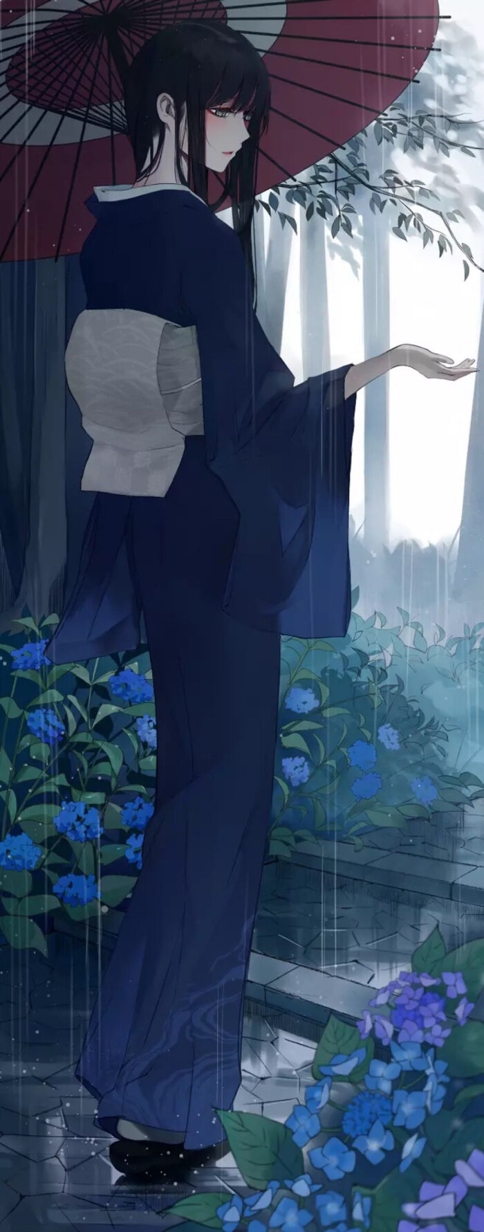 动漫 美少女 和服 细雨 唯美 二次元