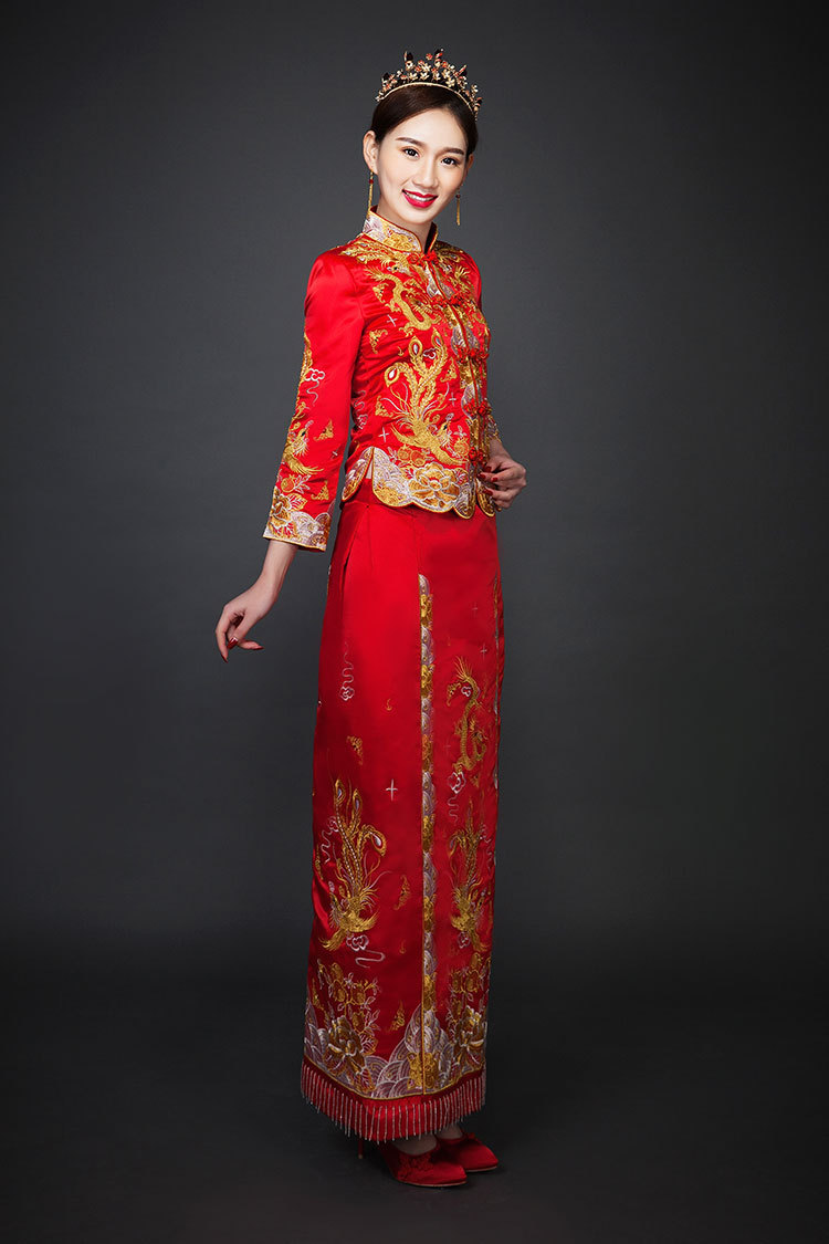 2016新款春季结婚敬酒服新娘中式婚礼服红