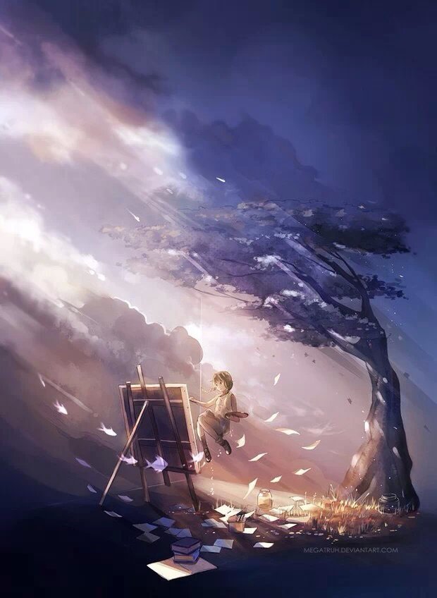 幻想中的世界,二次元 插画,风景,人物,森系,手绘,水彩,涂鸦,星空,唯美