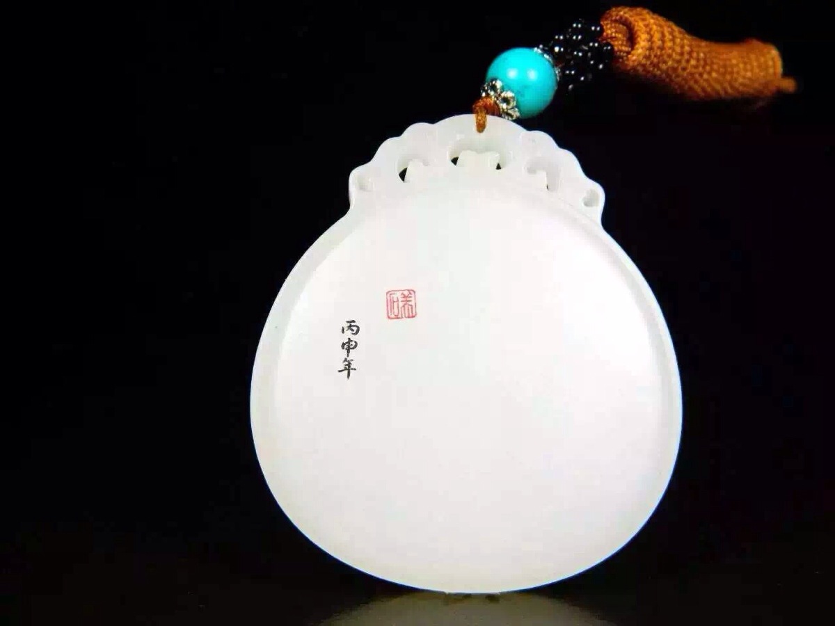 【泰紫工坊】平安无事牌 54*47*8mm,45克,和田玉白玉,玉质极细,结构过