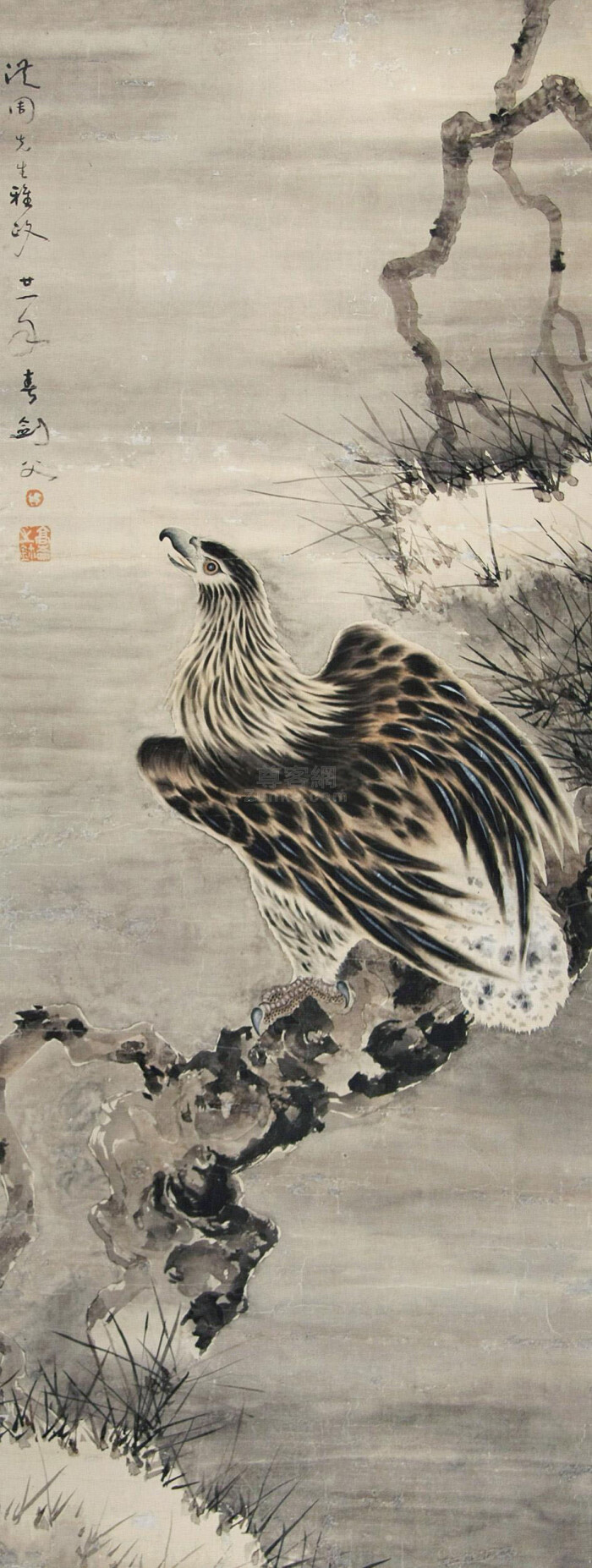 高剑父 松鹰图 立轴 设色纸本作品欣赏