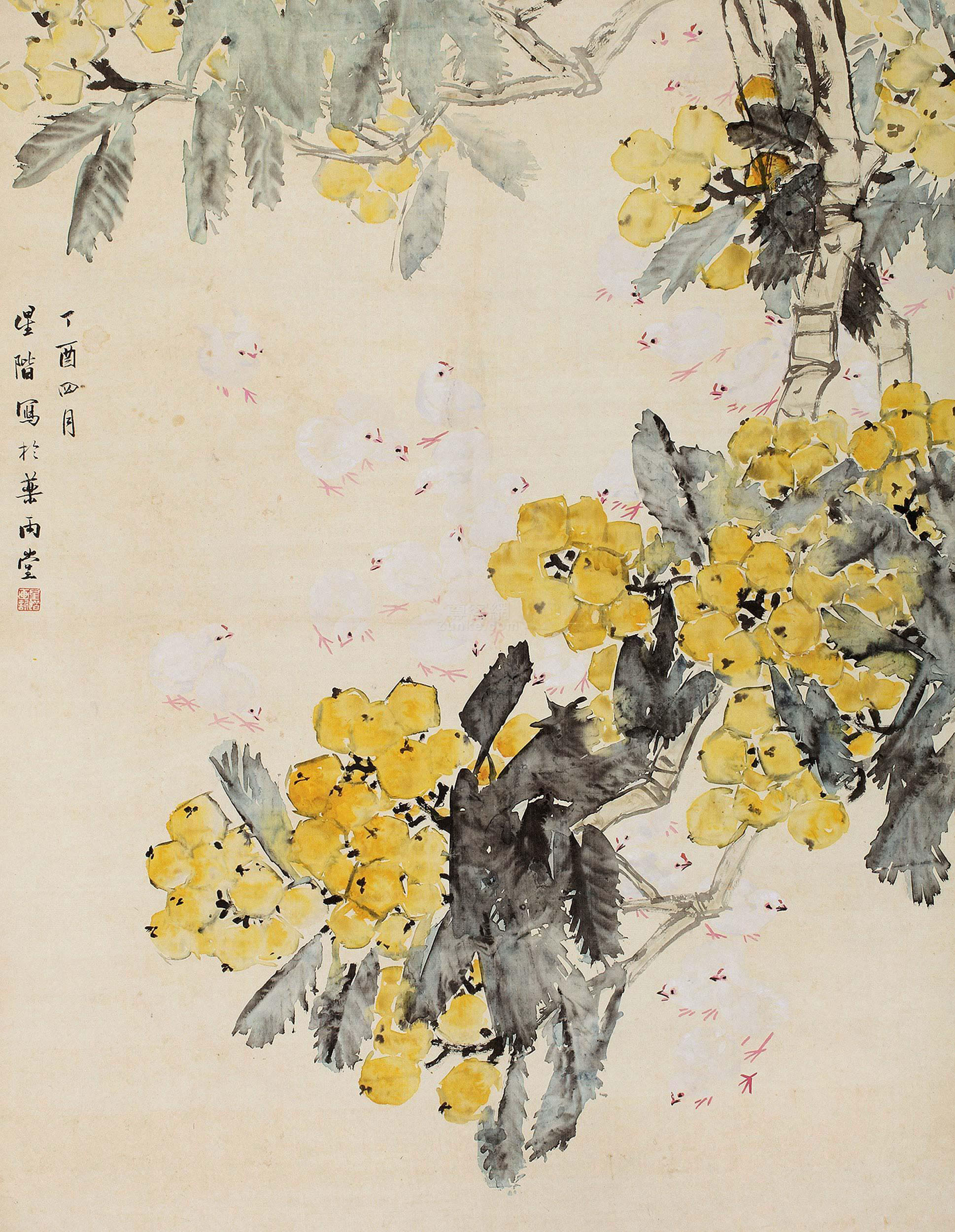 张辛稼 金树素雏 立轴 设色绢本作品欣赏