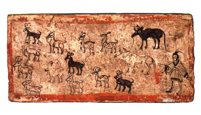 魏晋 畜牧图壁画砖 1972年甘肃嘉峪关魏晋一号墓出土 甘肃省博物馆