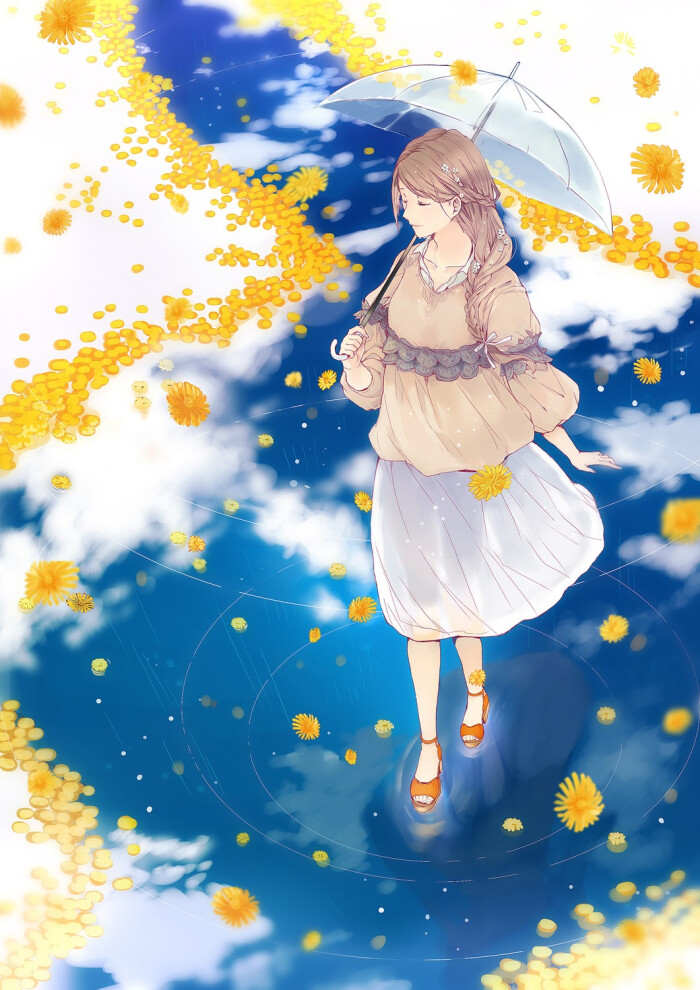 少女 雨伞 唯美 小清新 透明伞意境 梦幻 花漾 涟漪 美图 p站 插画