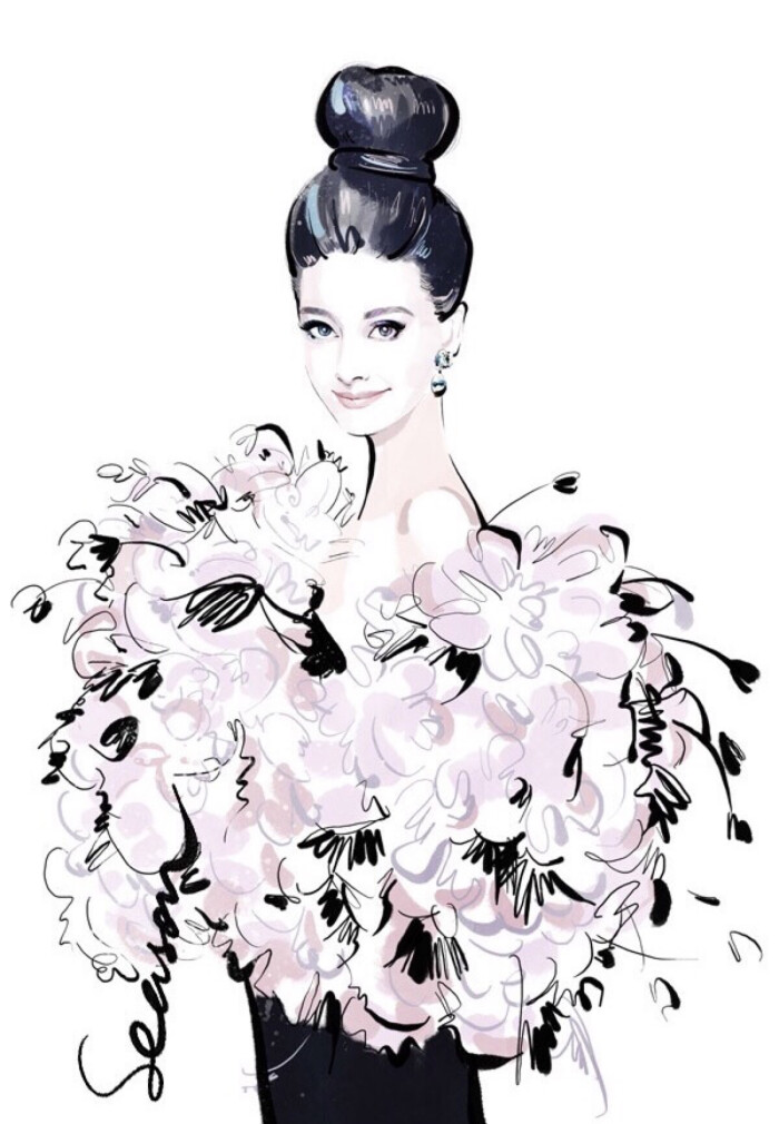 奥黛丽赫本 插画 时装 明星街拍 杂志 服装设计 手稿