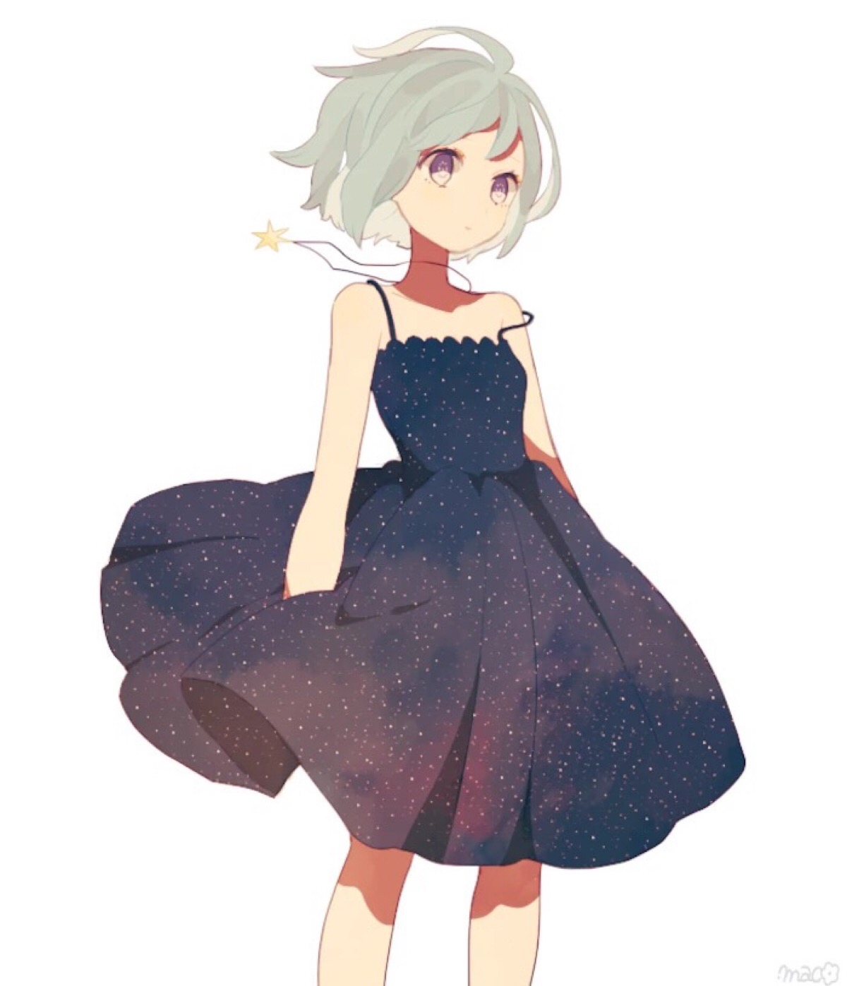 唯美 短发 少女 小清新 温馨 治愈 星空 萌 二次元 高清 壁纸 插画