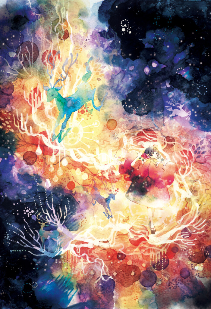 水彩,鹿,小清新,壁纸,插画