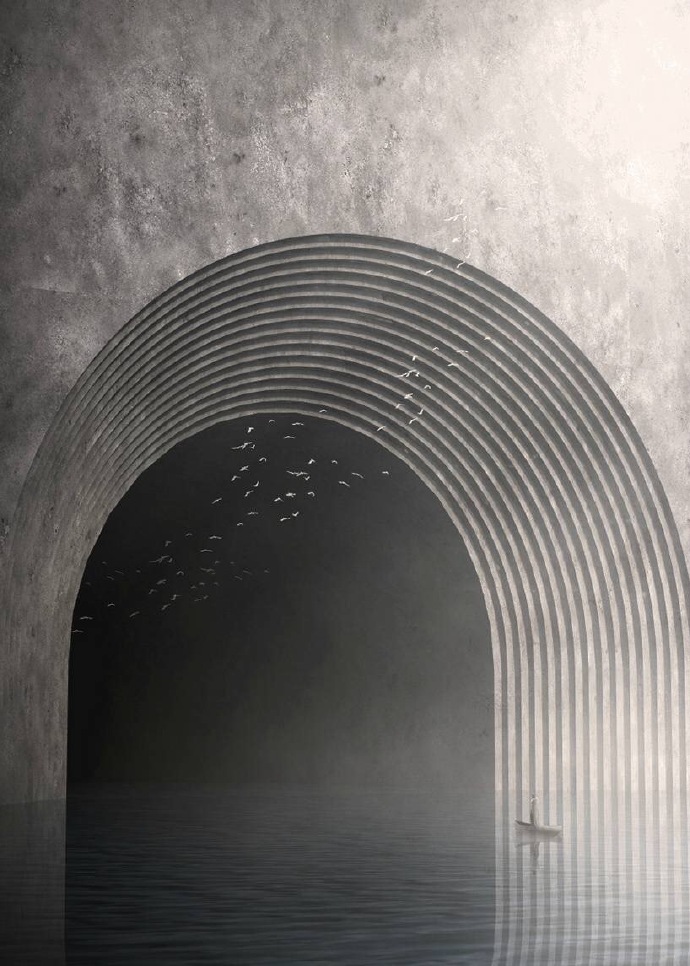 nick stath 的一系列数字图像作品,探索建筑的"空间,比例,构图和氛围"