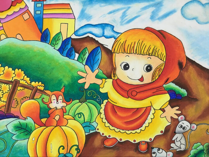 儿童画,蜡笔画