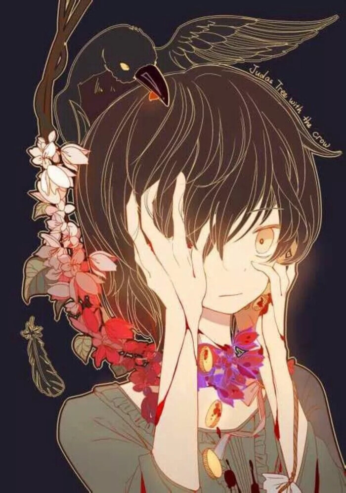 黑暗风 唯美 短发 少女 小清新 温馨 治愈 花环 乌鸦 萌 二次元 高清