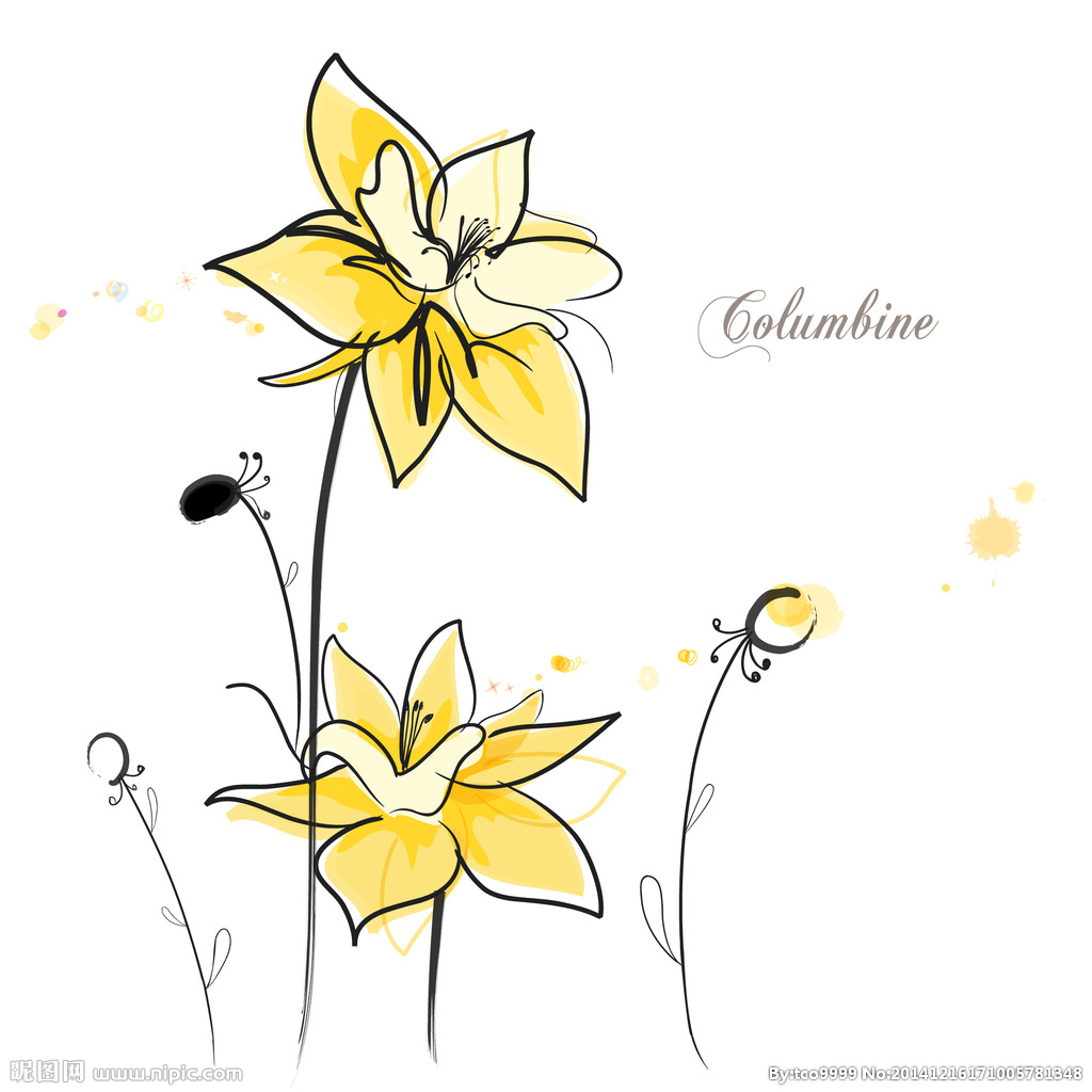 手绘矢量耧斗菜线条花朵设计图__花边花纹