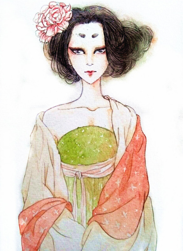 古风 原创手绘 水彩画