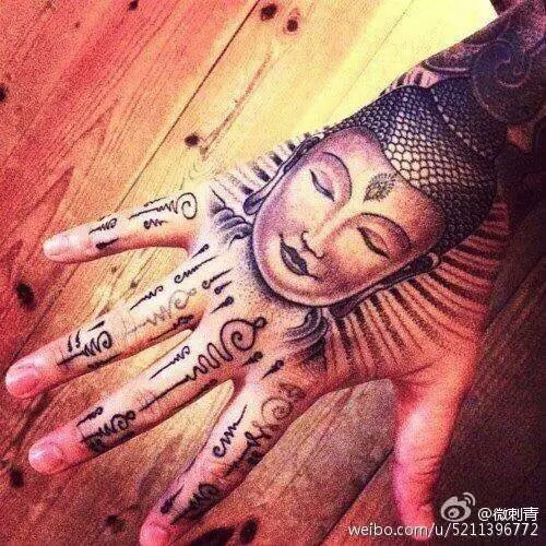 手背纹身佛首纹身印度佛像纹身