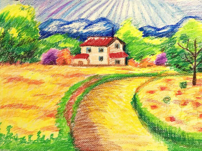 乡村田园画简单的绘画图片
