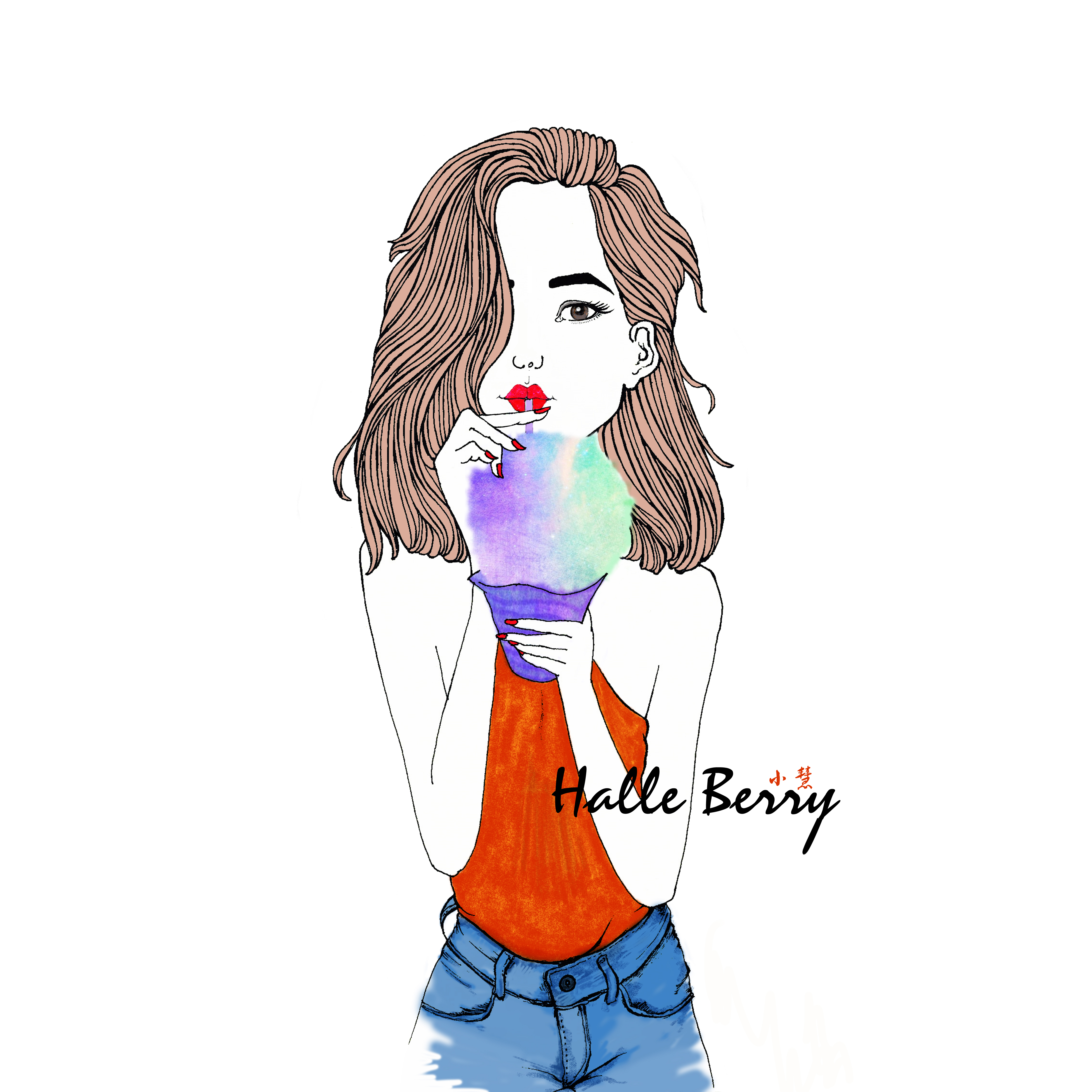 halle berry手绘插画头像