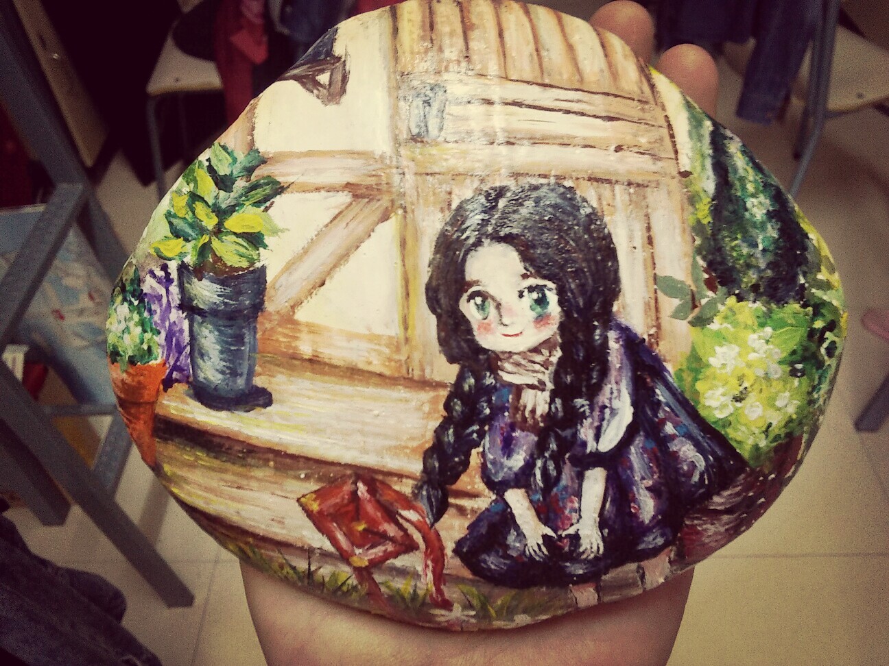 森林女孩石头画