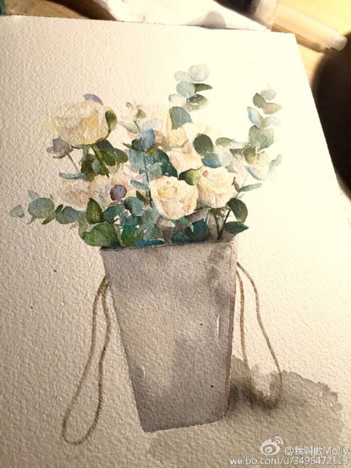 水彩玫瑰插花by molly