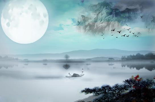 古风 插画 圆月