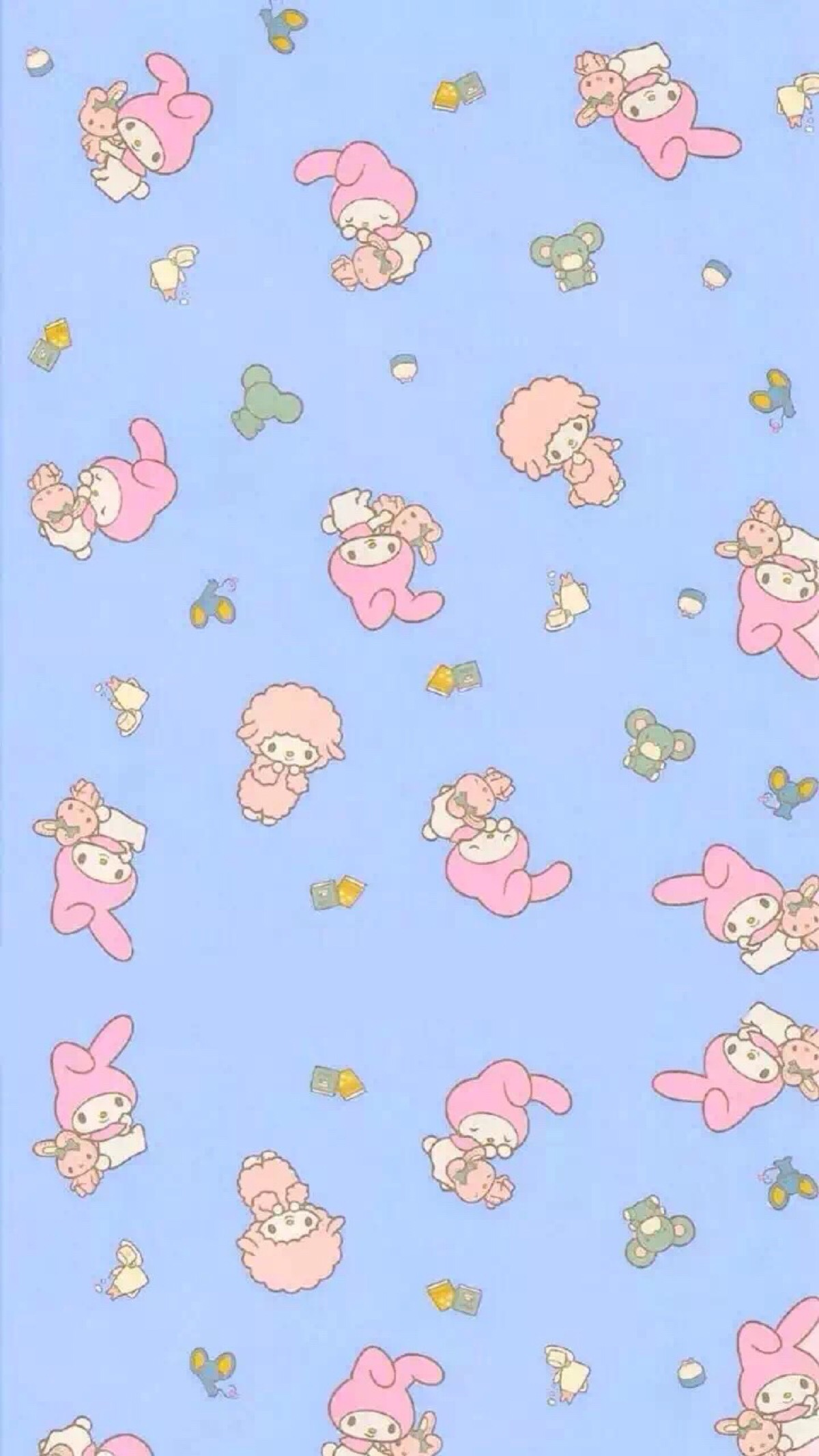平铺 卡通 蓝色 少女心 壁纸