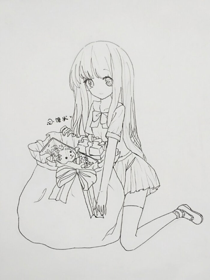 手绘 线稿 少女