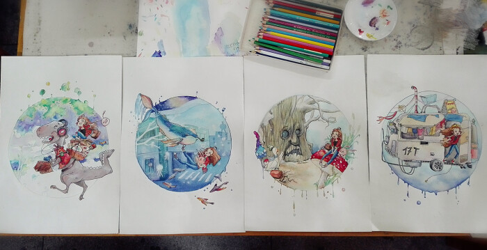 梦中的旅行水彩 彩铅结合手绘系列画