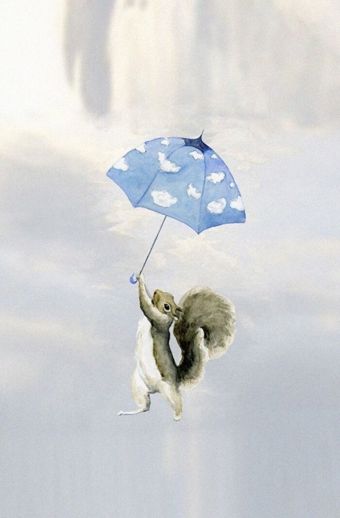 iphone壁纸 撑伞的小松鼠